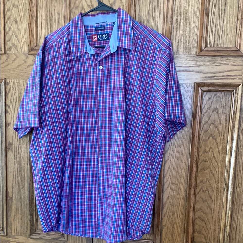 Chaps Men's Blue and Red Plaid Shirt